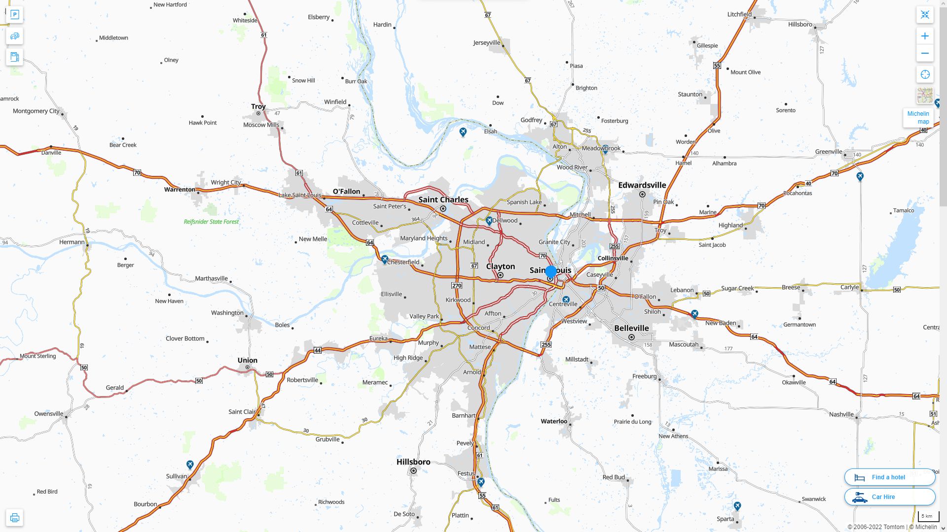 St. Louis Missouri Highway and Road Map